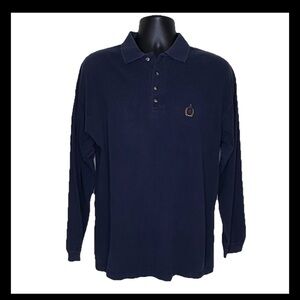 Bugle Boy Company Men’s Knit Polo Shirt Top L Navy Blue Half Button Pullover